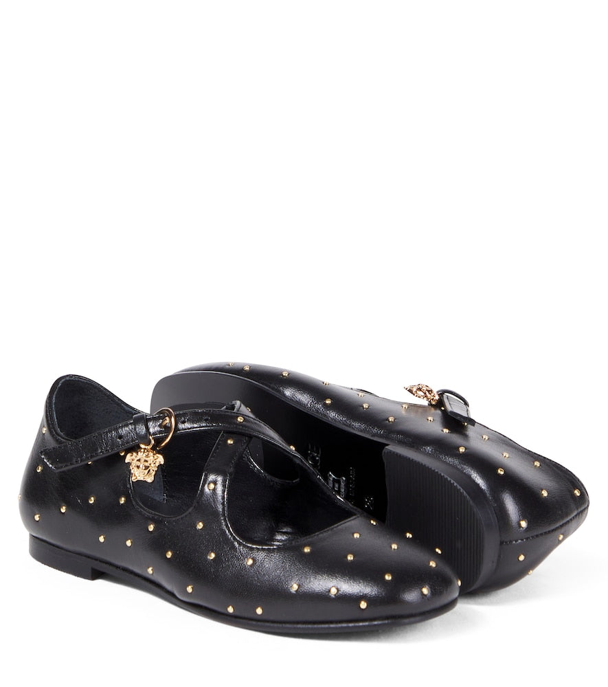 Medusa studded leather Mary Jane flats