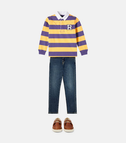 Striped cotton jersey polo shirt