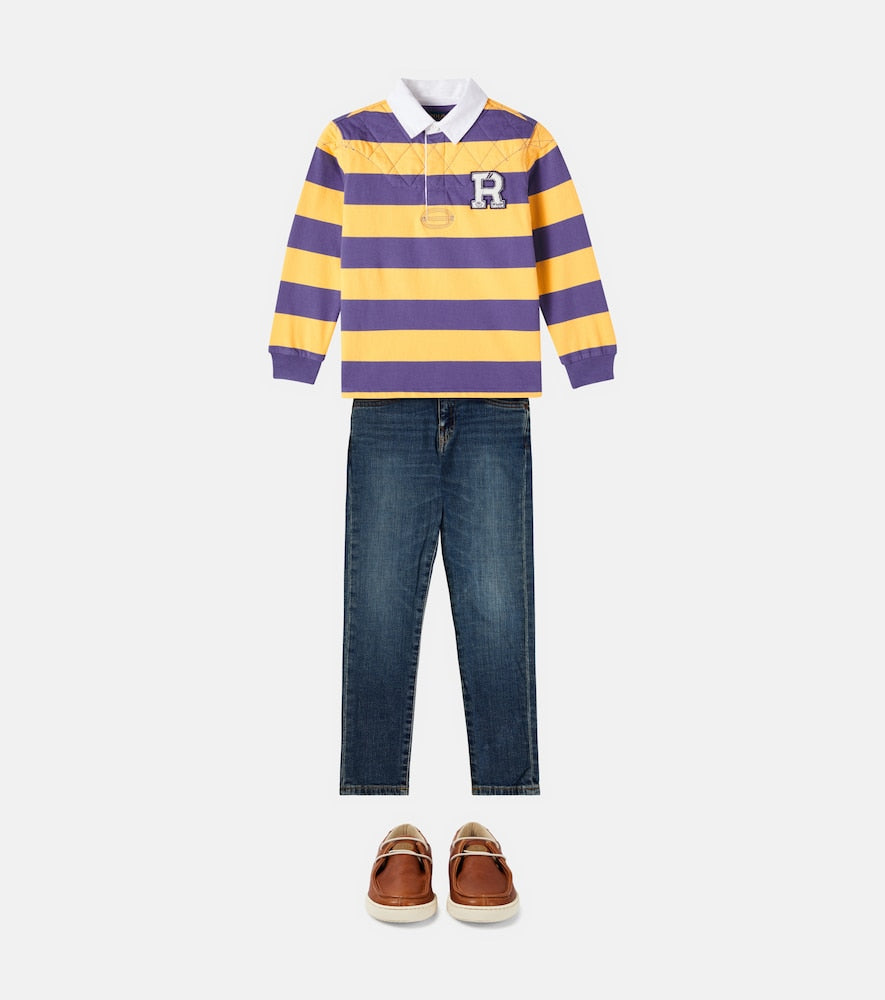 Striped cotton jersey polo shirt