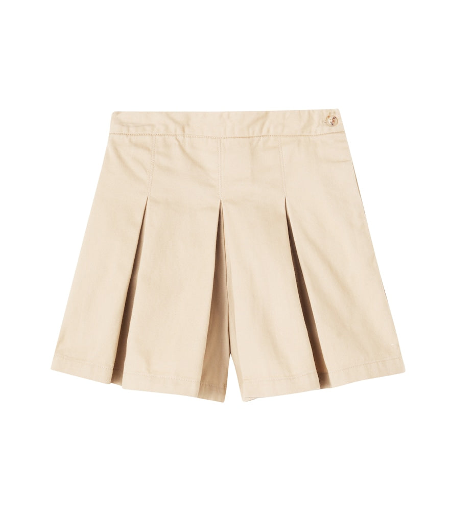 Pleated cotton twill shorts