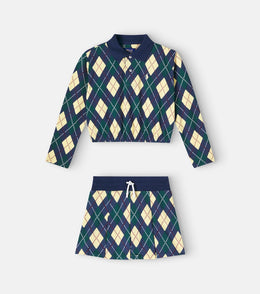 Argyle cotton polo shirt and skirt set
