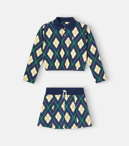 Argyle cotton polo shirt and skirt set