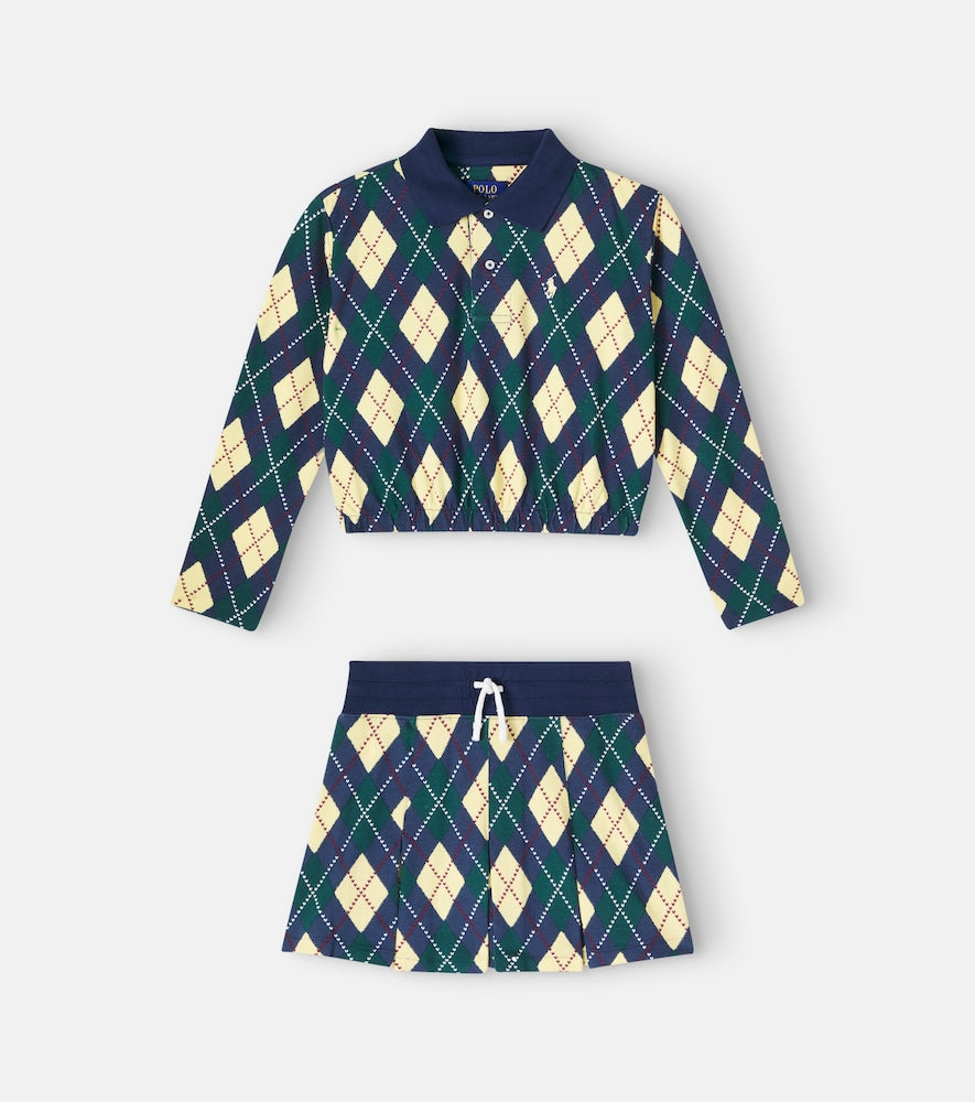 Argyle cotton polo shirt and skirt set