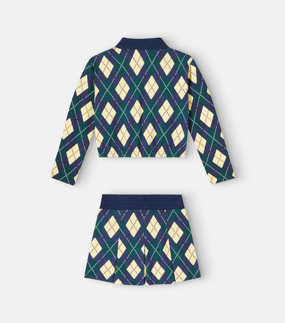 Argyle cotton polo shirt and skirt set