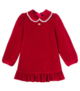 DG lace-trimmed cotton velvet dress