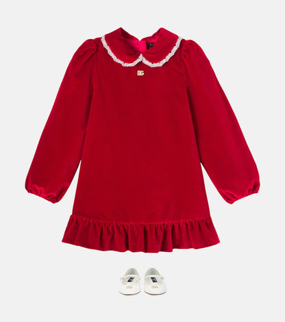 DG lace-trimmed cotton velvet dress