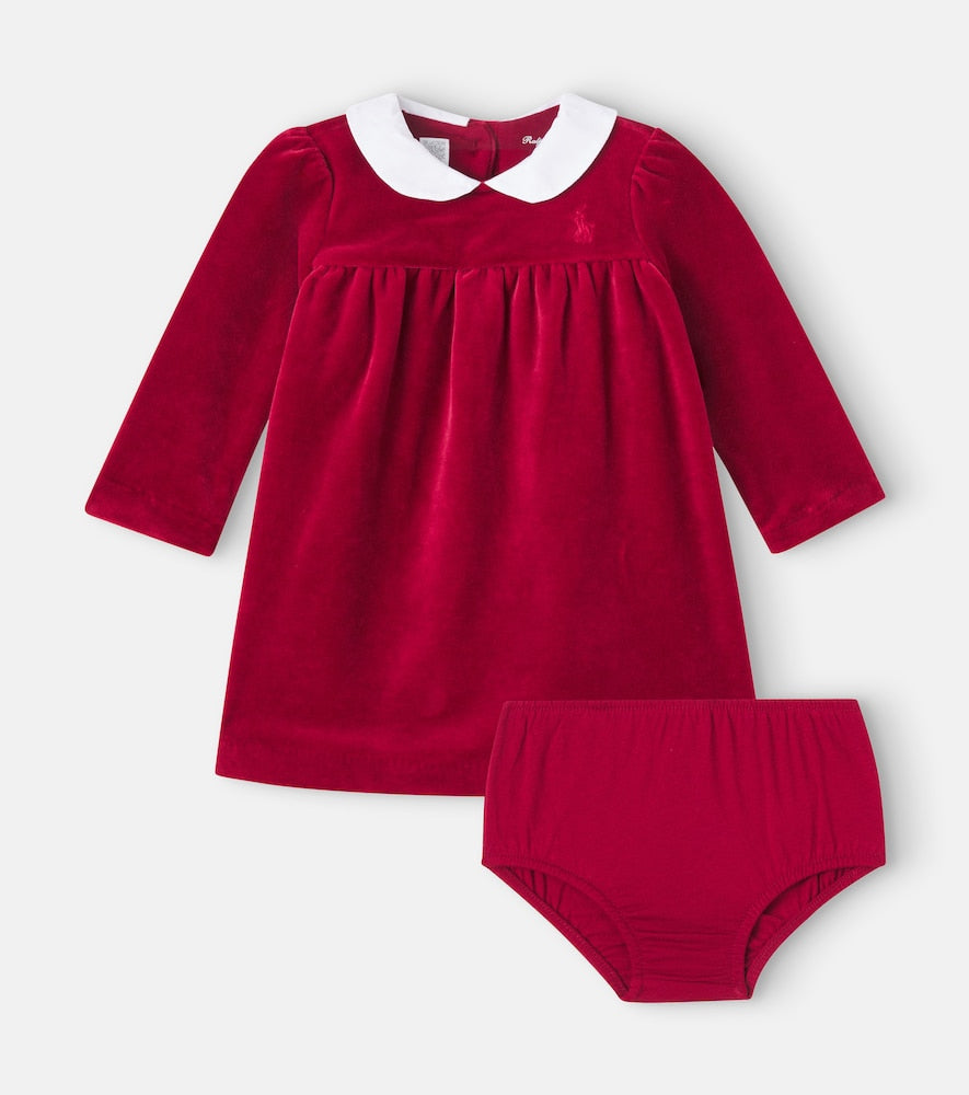 Baby cotton-blend dress and bloomers set