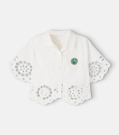 Awaken embroidered scalloped cotton shirt