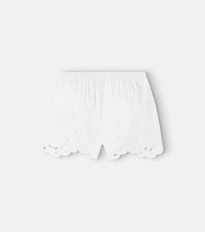 Awaken embroidered scalloped cotton shorts