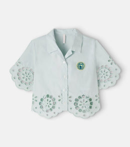 Awaken embroidered scalloped cotton shirt