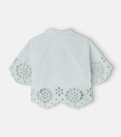Awaken embroidered scalloped cotton shirt