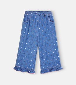 Embroidered polka-dot denim pants