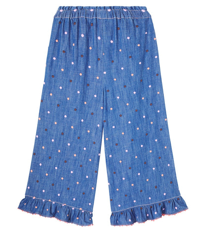 Embroidered polka-dot denim pants