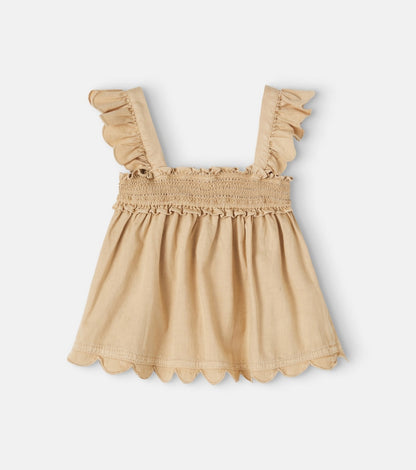 Ruffled scalloped cotton top