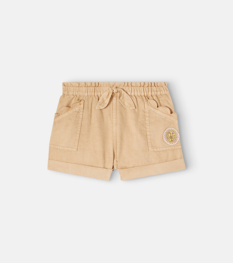 Wanderlust embroidered scalloped denim shorts