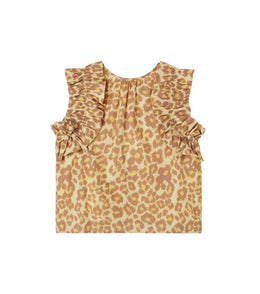 Leopard-print ruffled cotton top