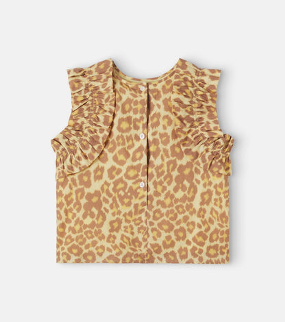 Leopard-print ruffled cotton top