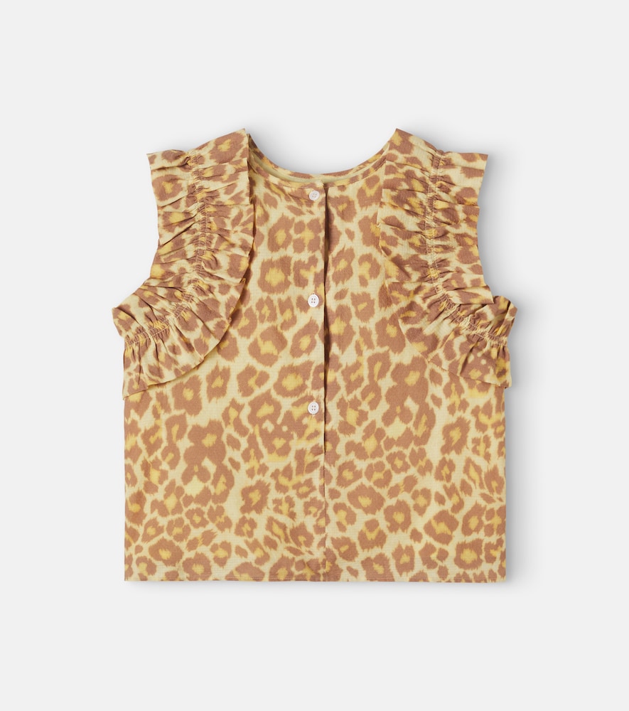 Leopard-print ruffled cotton top