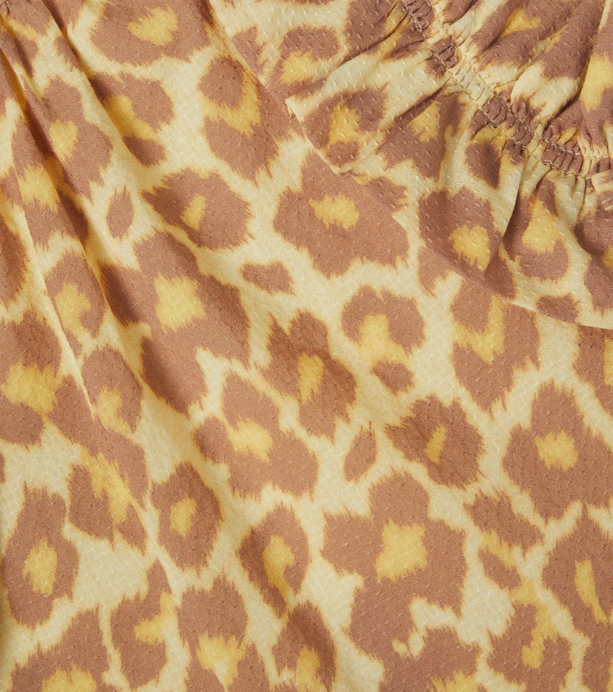 Leopard-print ruffled cotton top