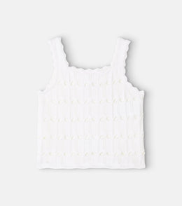 Cutout scalloped wool and cotton tank top