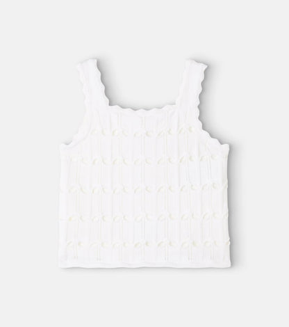 Cutout scalloped wool and cotton tank top