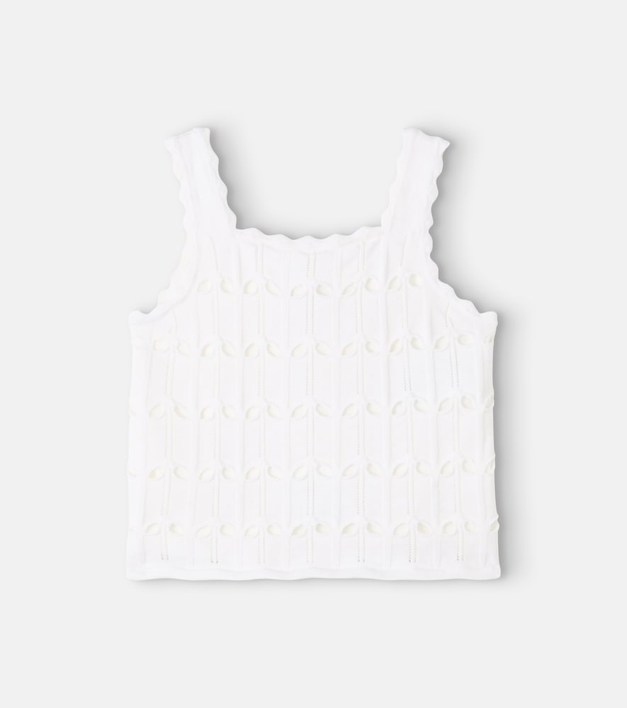 Cutout scalloped wool and cotton tank top