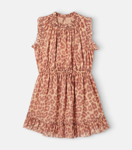 Leopard-print ruffled cotton dress