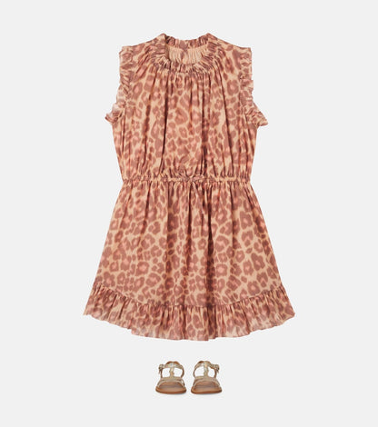 Leopard-print ruffled cotton dress