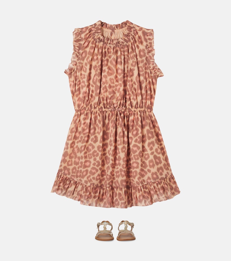 Leopard-print ruffled cotton dress