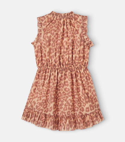 Leopard-print ruffled cotton dress