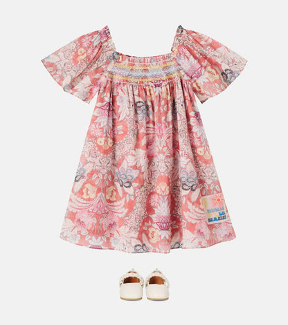 Floral shirred cotton dress