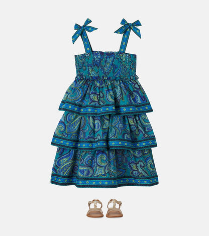 Paisley shirred cotton dress