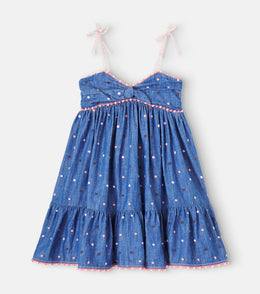 Embroidered polka-dot denim dress