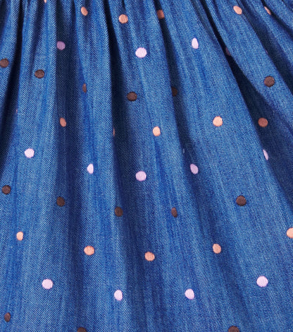 Embroidered polka-dot denim dress
