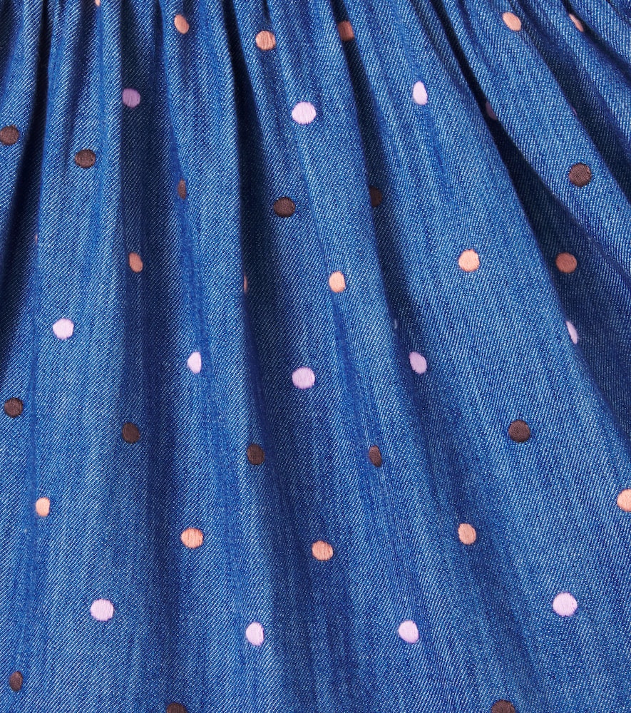 Embroidered polka-dot denim dress