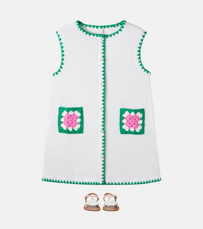 Crochet-trimmed cotton-blend dress