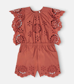 Awaken embroidered scalloped cotton playsuit