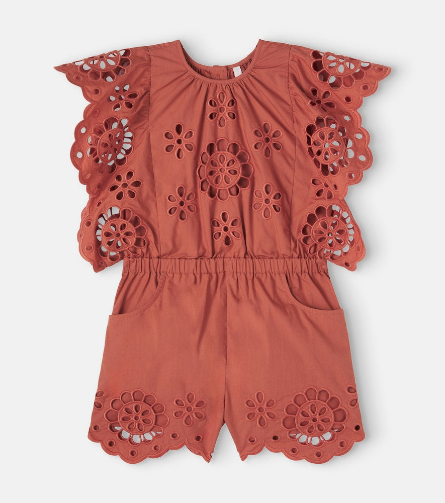 Awaken embroidered scalloped cotton playsuit