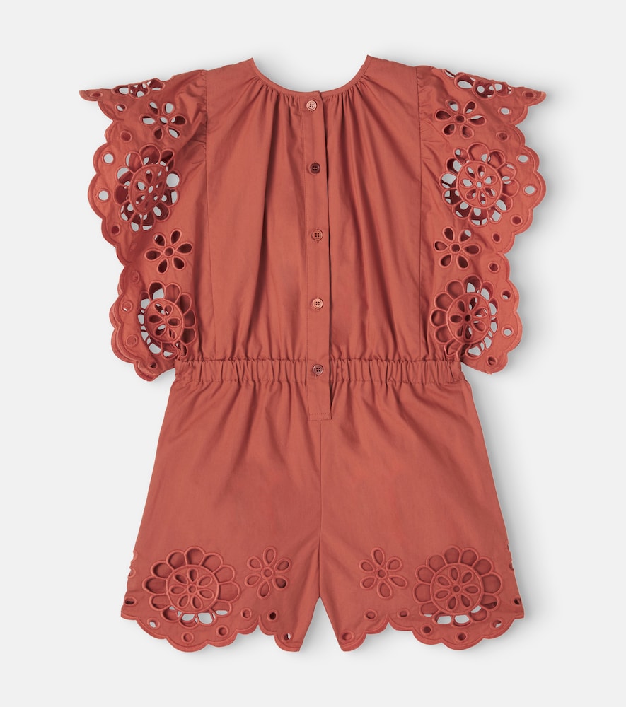 Awaken embroidered scalloped cotton playsuit