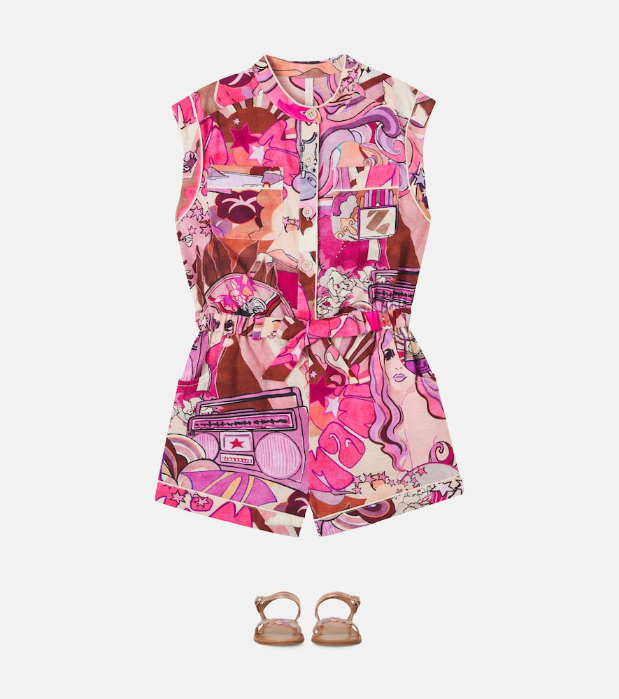 Printed cotton playsuit