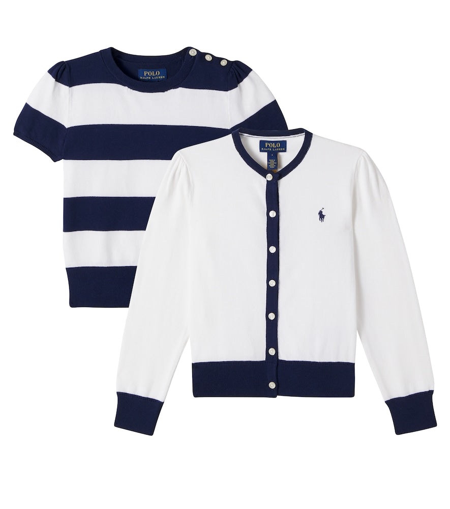Knitted cotton top and cardigan set