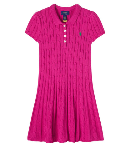 Cable-knit cotton polo dress