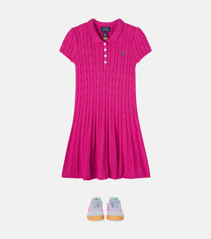 Cable-knit cotton polo dress