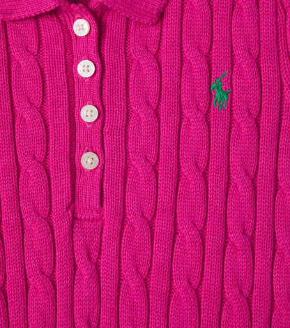 Cable-knit cotton polo dress