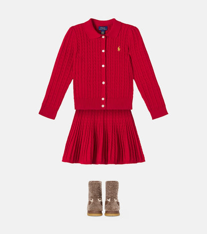 Cable-knit cotton cardigan and skirt set