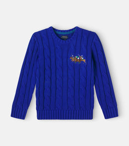Cable-knit embroidered cotton sweater