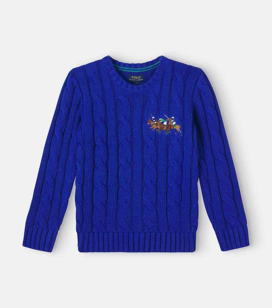Cable-knit embroidered cotton sweater