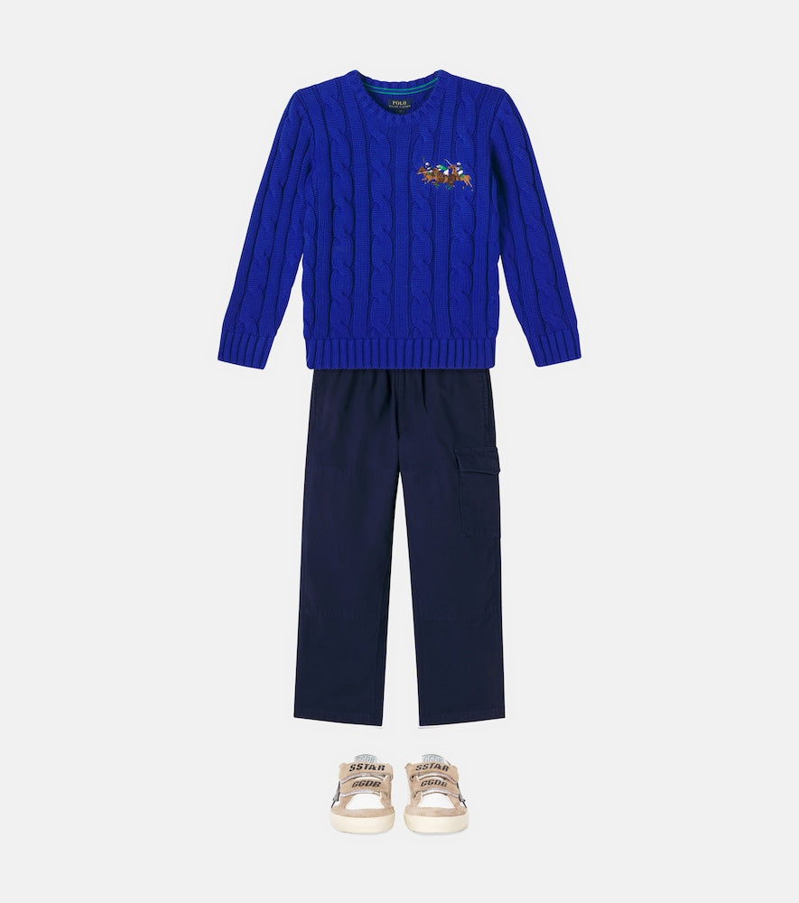 Cable-knit embroidered cotton sweater