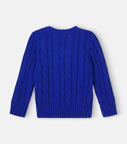 Cable-knit embroidered cotton sweater