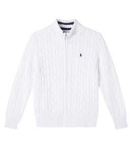 Cable-knit cotton zip-up sweater